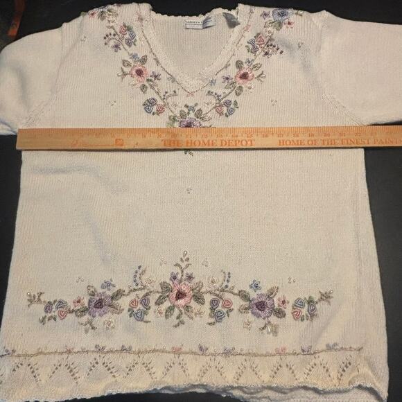 Vtg Carolyn Taylor Sweater Large White Pearl Accents Cottagecore Grannycore - Picture 6 of 6